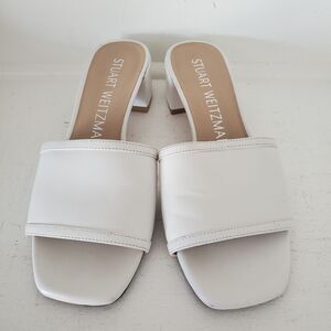 STUART WEITZMAN Sandals 7 Cayman Block Slide Shoes White Square Toe